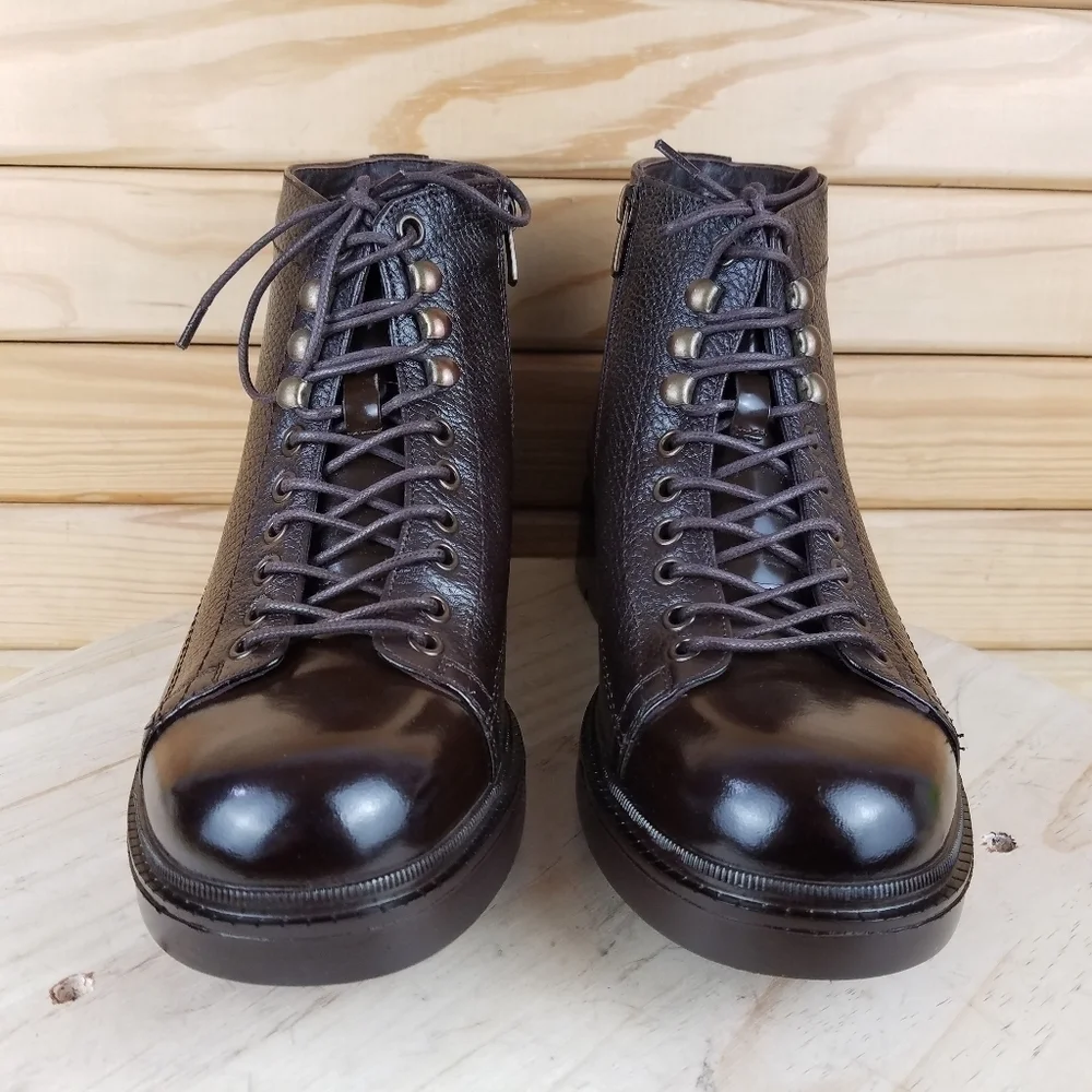 Men's 8M 100% Genuine Leather Brown Ankle Boots by Paul Branco Side Zip Lace-up